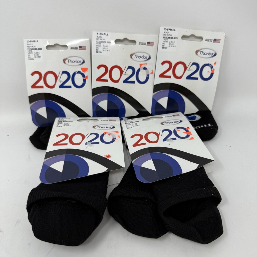 Lot 5  Pairs Thorlos Womens XS 5-6.5 Socks No Show 20/20 Black Running Made USA